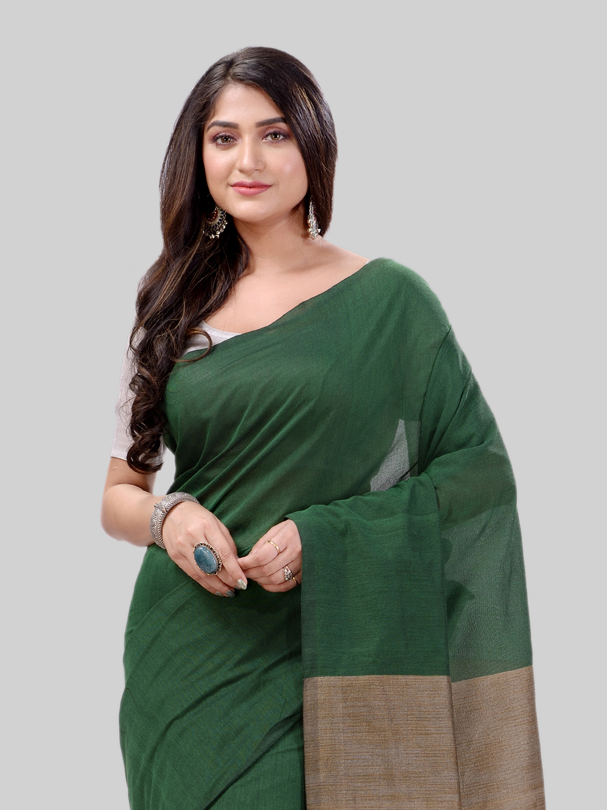 DESH BIDESH Women`s Khadi Cotton Handloom RupSagar Design Saree Without Blouse Piece(Green)